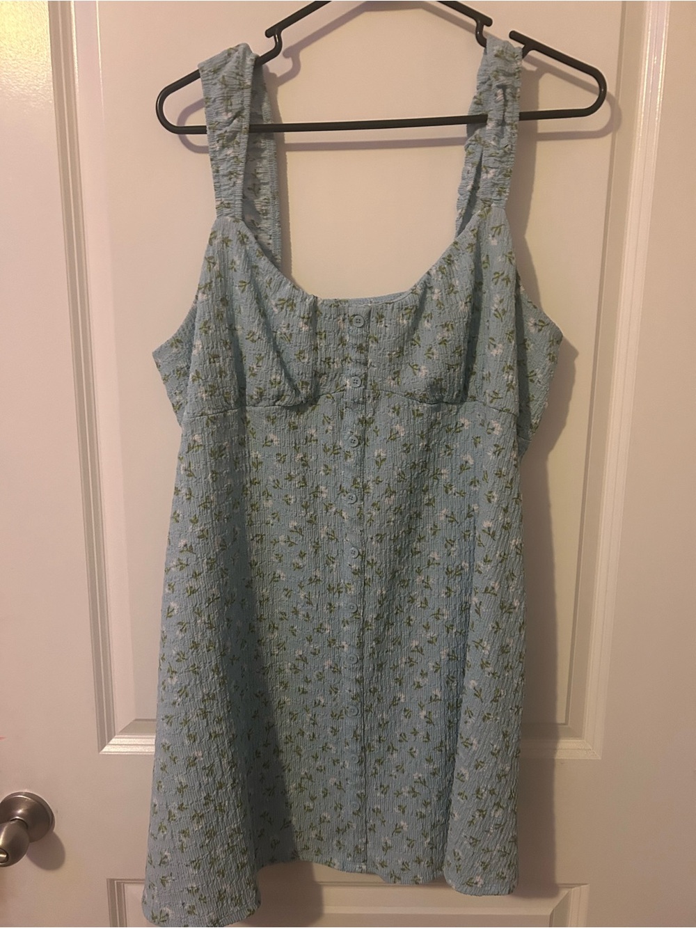 No Boundaries Light Blue Floral Mini Sundress with Button Front